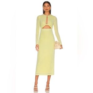 Significant Other Monza Dress 4 Small Lemon Yellow Midi Cut Out Jersey NWT